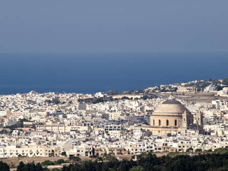 View of Mosta as seen from the bastions of the old city of Mdinaの写真素材