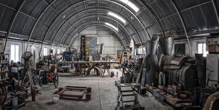 Interior of the workshop at The Aviation Museum in Ta' Qali, Malta.のeditorial素材