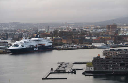 Oslo, Oslo / Norway - 1212 2019: The DFDS ferry Pearl Seaways is lying at the quai of Akershusstranda in Oslo. It will sail to Copenhagen (Denmark) in the evening.のeditorial素材