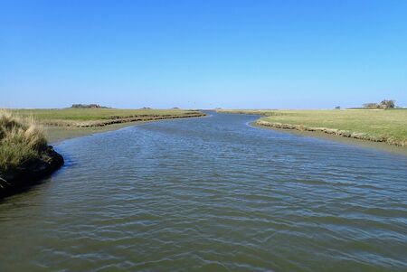 Tidal creek on the island Hallig Hooge in the North Seaの写真素材