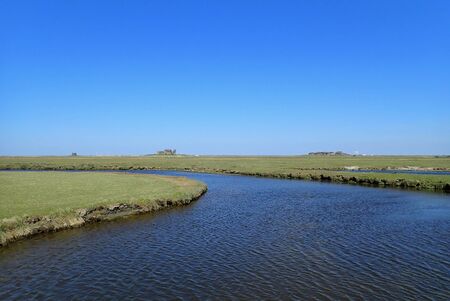Hallig Hooge is situated in the North sea and consists of tidal creeks and marshland.の写真素材