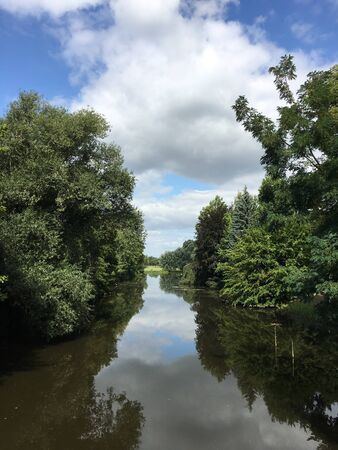 Clouds on a summer day over the Emssee in Warendorf in Westfaliaの写真素材