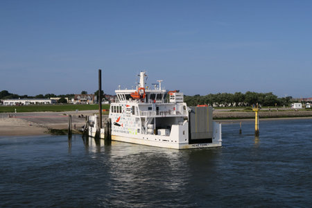 Norderney, Lower Saxony / Germany - 08 12 2025: The new car ferry Meine Faehre 1 has arrived on the German North Sea island Norderney on this sunny summers day.のeditorial素材