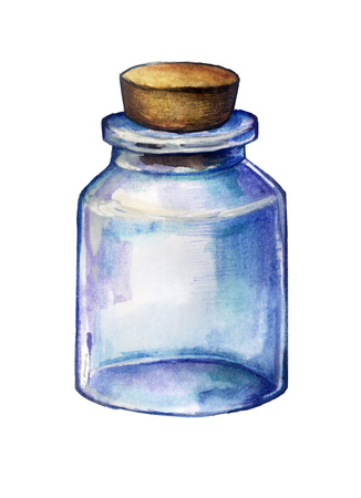 watercolor sketch: Empty glass jar on a white backgroundの写真素材