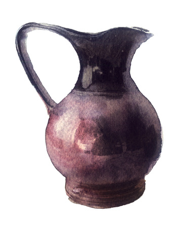 watercolor sketch: a pitcher on white backgroundの写真素材