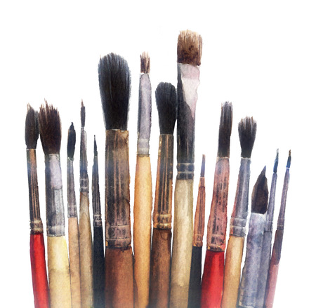 watercolor sketch: brushes on white backgroundの写真素材