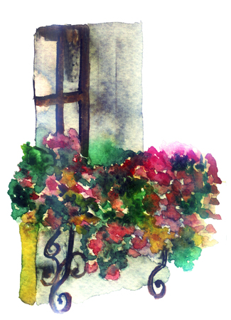 watercolor box with flowersの写真素材
