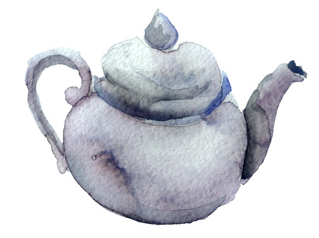 watercolor kettle for tea on a white backgroundの写真素材