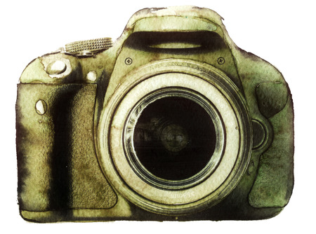 watercolor camera isolated on white backgroundの写真素材