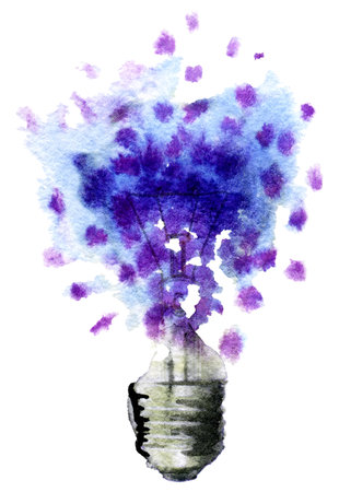 watercolor sketch of bulb on a white background