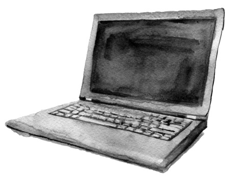 watercolor sketch of 
laptop on a white backgroundの写真素材