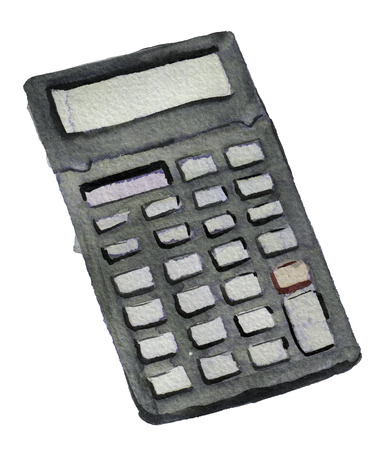 watercolor sketch of calculator machine on a white backgroundの写真素材