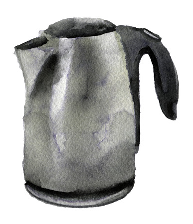 watercolor sketch of kettle on a white backgroundの写真素材