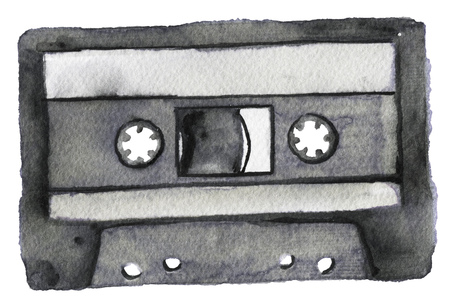watercolor sketch of cassette on a white backgroundの写真素材
