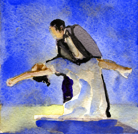 watercolor sketch of wedding dance of bride and groomの写真素材