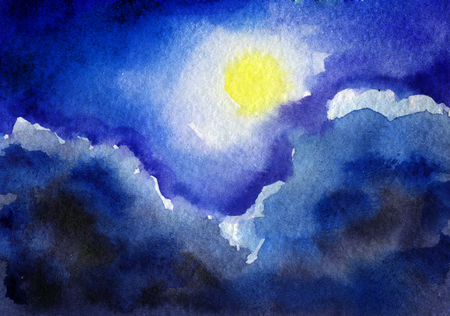 watercolor sketch of beautiful night sky with moonの写真素材