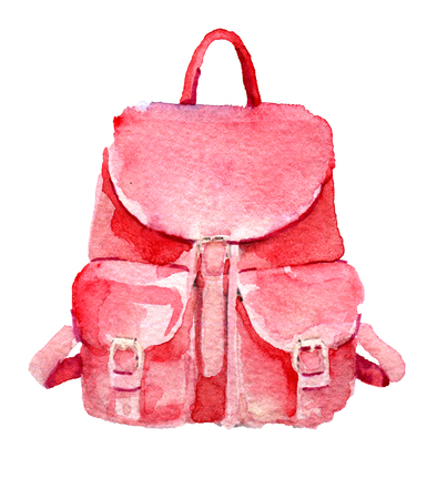 watercolor sketch of backpack on white backgroundの写真素材