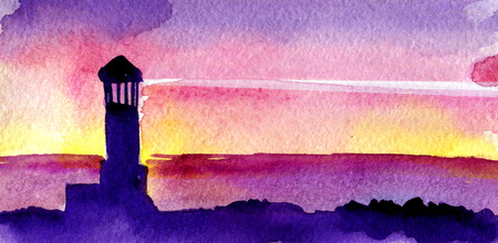 watercolor sketch of lighthouseの写真素材