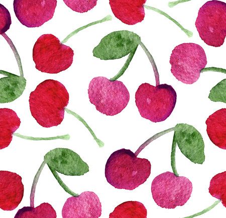 watercolor seamless pattern with cherries isolated on white background