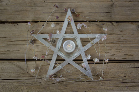 Wiccan symbols for divination ritual, crystal ball and pentagram