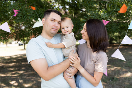 Future parents will find out the sex of the child with the help of a firecracker, gender party in natureの写真素材