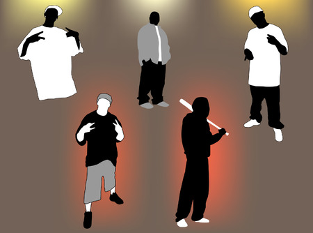 Set of gangsta 5 poses and attitudes. Ideal for street and/or hip hop oriented design, files in format compatible illustrator 8.のイラスト素材