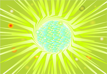 Flashy disco ball on a green theme. Vector Eps8 file, radial gradient used. The ball can be easily separated from the background.のイラスト素材