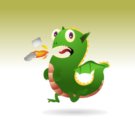 Vector Eps8 illustration of a funny dragon running. Radial and Linear gradients used.のイラスト素材