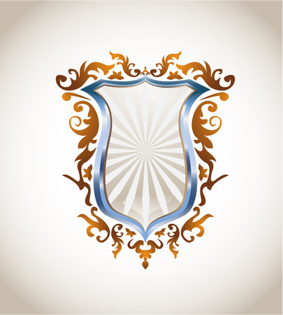 Blue metal and bronze shield, all elements on separate layers and easily editable. Linear and radial gradientsのイラスト素材