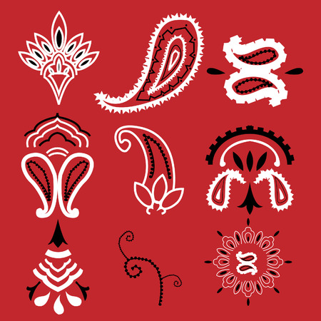 Nine elements commonly used for a bandanna, no gradients used, plain colors. Easily editable. 8.のイラスト素材