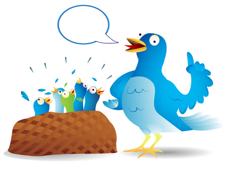 Very talkative twitter bird giving a speech to its hungry kids.のイラスト素材