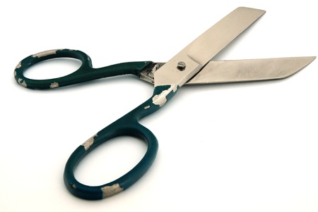 Old big scissors for tailors on a white backgroundの写真素材
