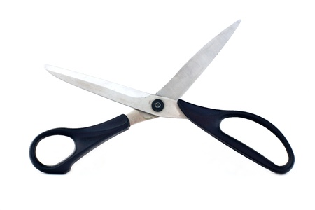 Big scissors for tailors on a white backgroundの写真素材