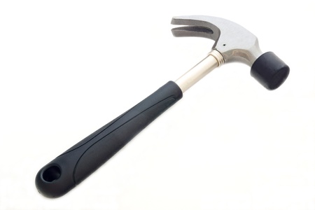 New iron hammer with the handle from black rubber on a white backgroundの写真素材