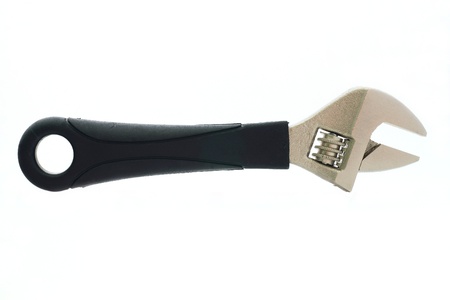 New steel sliding wrench with the black handle on a white backgroundの写真素材