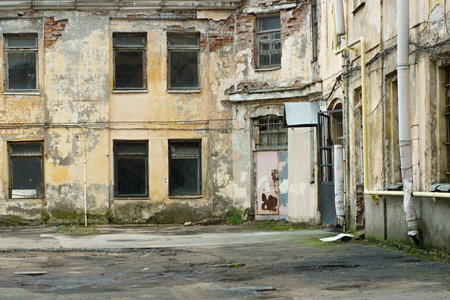 The old brick building collapses time and weather