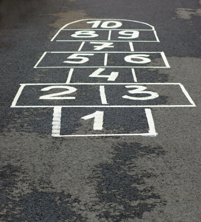 The game hopscotch for children in yard on asphaltの写真素材