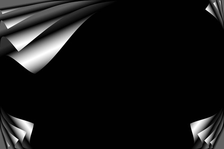 Black glossy sheets with the silvery bent edges on corners and a place for the textの写真素材