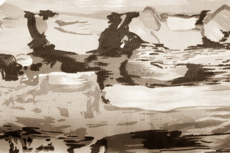 monochrome beige and brown abstract drawing on textile fabric for the textured backgroundsの写真素材