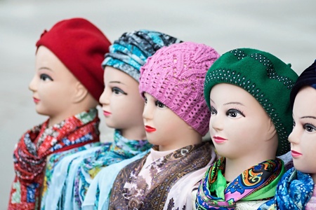 the digital photo female dummies of the heads for of headdresses, woolen knitted caps and silk scarvesの写真素材
