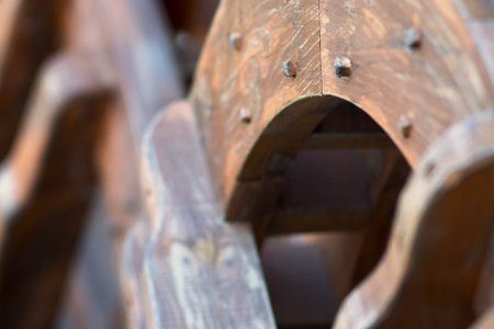 vague image of an ancient design of the wooden coil closeupの写真素材