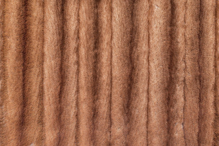 the textured background of a natural fur product of brown color with strips