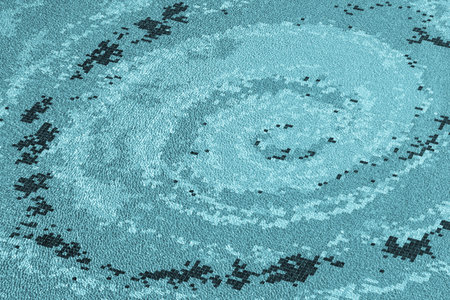 background and abstract texture of a spiral pattern of a mosaic or tiled bottom of pool of pale blue...