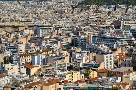 landscape of the Greek city of Athens from height of bird's flightの写真素材