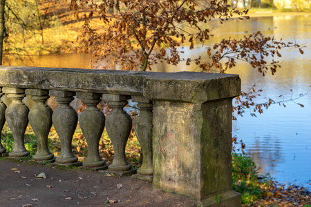 part or fragment of ancient stone bridge for pedestrians closeup