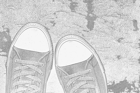 fashionable sports shoes or gym shoes of monochrome tone closeup and separately on an old dirty...