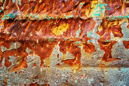abstract texture of rusty and old painted surface of iron sheet for vintage or retro background and wallpaperの写真素材