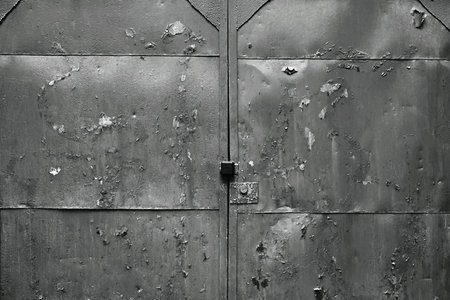 old black sheet iron gate for abstract background and wallpaperの写真素材