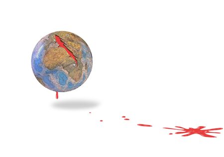 planete hearth with a big injury and blood on floorの写真素材