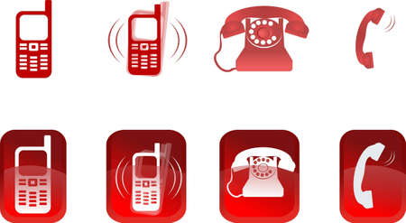 Set of red bright icons of phone. a vector illustrationのイラスト素材